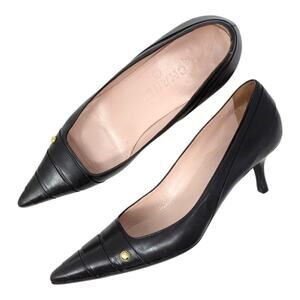 Vintage Chanel kitten heel brown leather CC logo captoe pointed toe Y2K 38.5